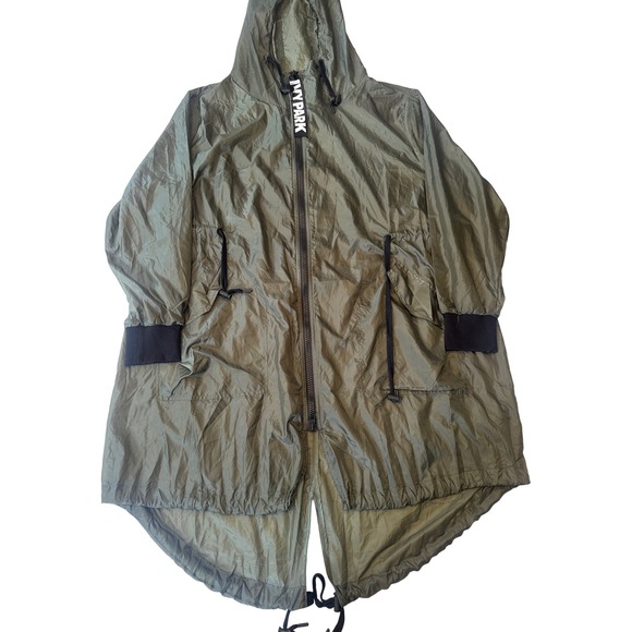 Ivy Park Adidas Anorak Jacket Olive Green Drawstring Hooded Lightweight - Picture 1 of 8